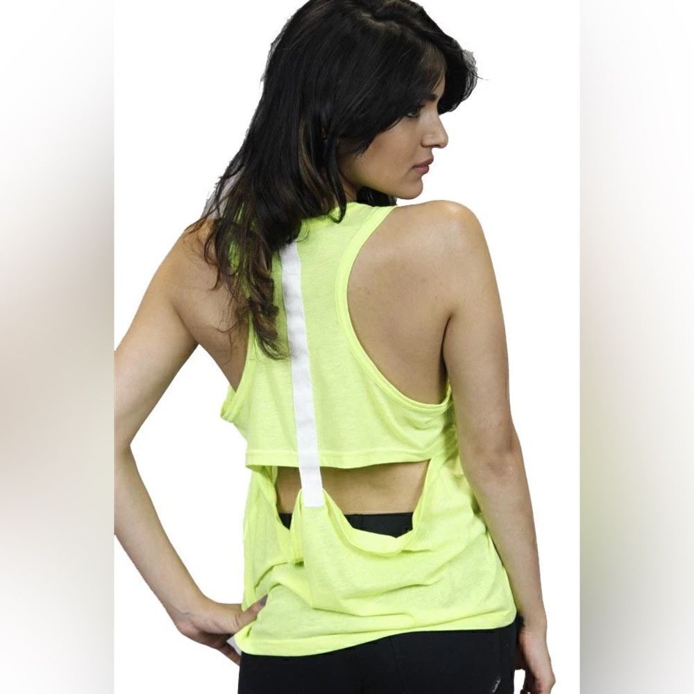 Functional T-Back Sleeveless Cut Out Tank Top Neon Yellow. Size XS.